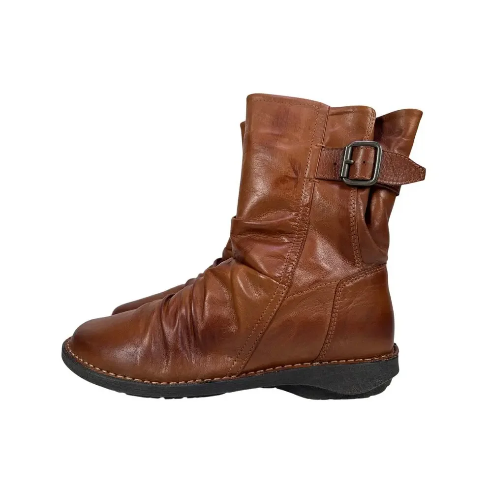 Miz‎ Mooz Parody Slouchy Boots Womens 9.5 10 EU 41 Wool Lined Brown Leather Zip